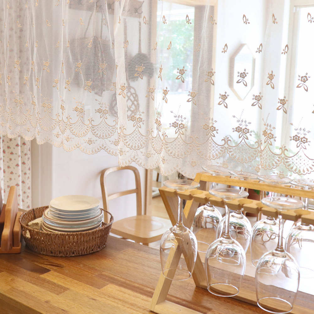 바란스 커튼 주방 식당 창문 선반 수납장 미니 가리개 가림막 레이스 커튼 로즈마리 M