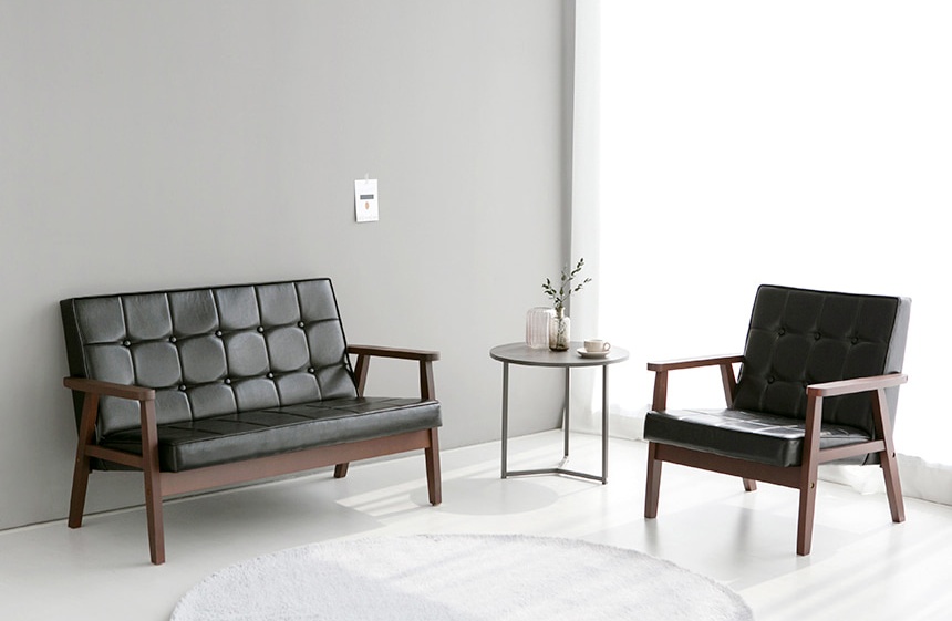 카페 인조 가죽쇼파 1인용 레자 원목 업소용 대기실 빈티지 소파 BUGOK