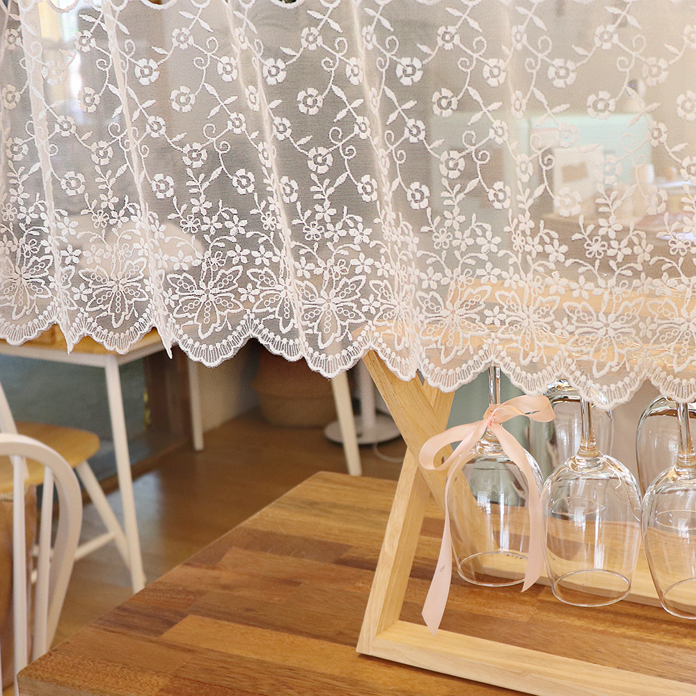 바란스 커튼 주방 식당 창문 선반 수납장 미니 가리개 가림막 레이스 커튼 로즈마리 M