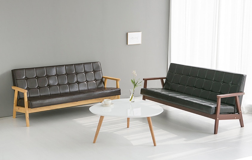 카페 인조 가죽쇼파 1인용 레자 원목 업소용 대기실 빈티지 소파 BUGOK