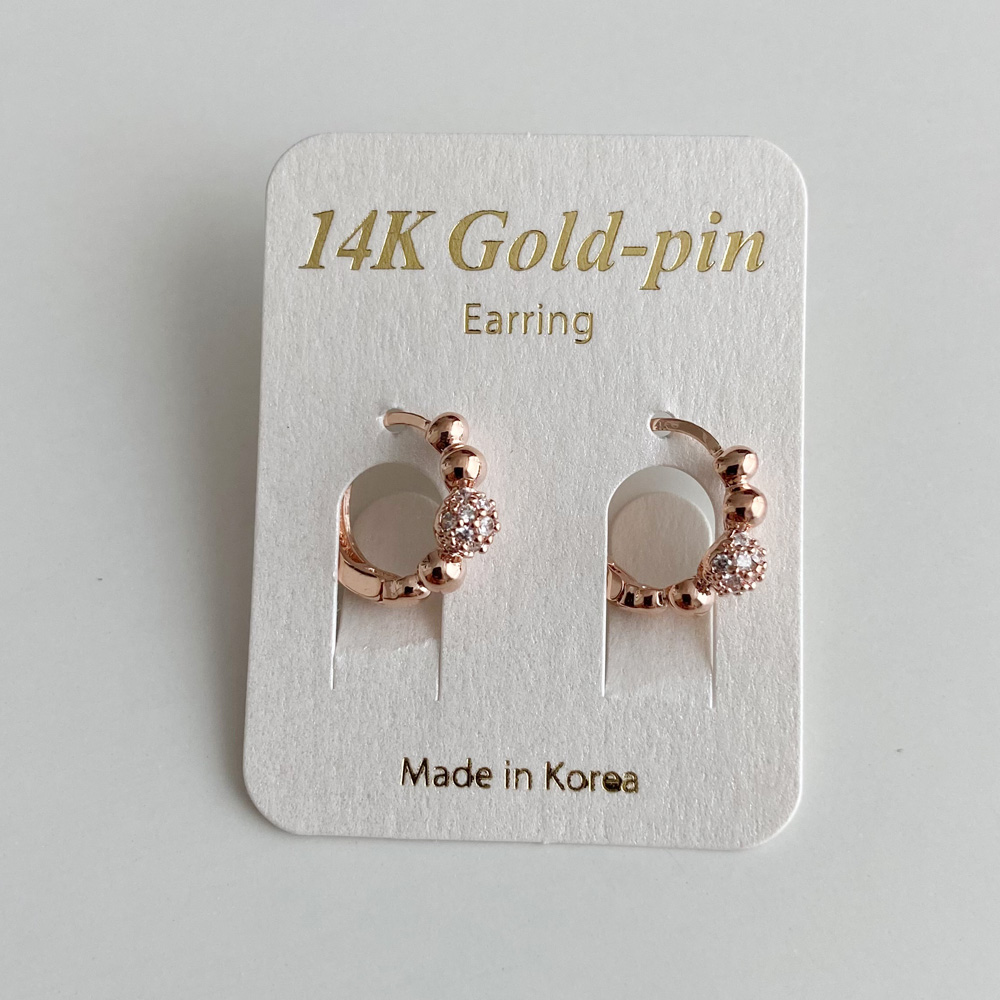 14K 금침 큐빅볼 링 원터치 무알러지 골드핀귀걸이 - 상세 이미지 2