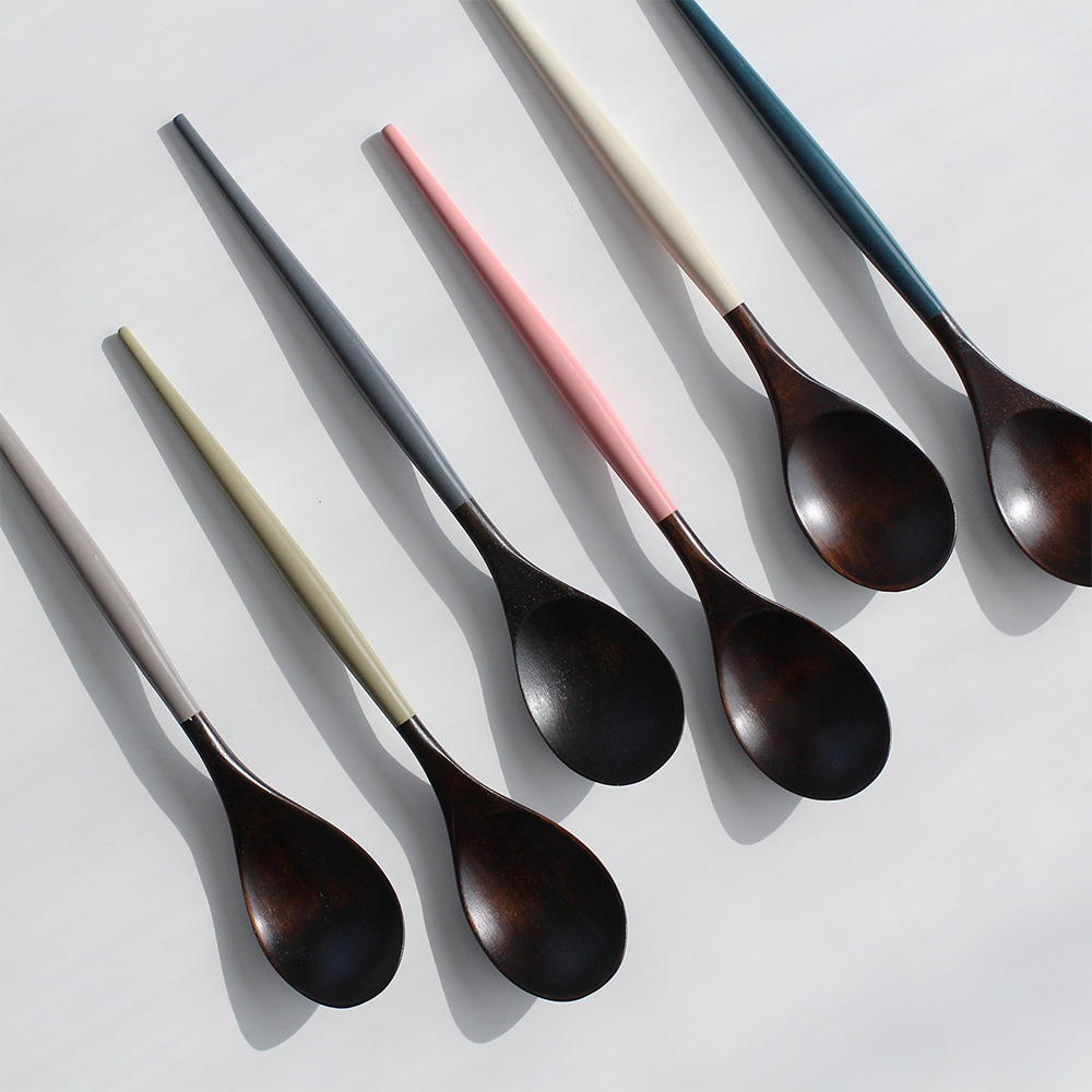 1+1 아카시아홈 고급 옻칠 나무 부부 예쁜 수저세트 우드 수저 젓가락 집들이선물