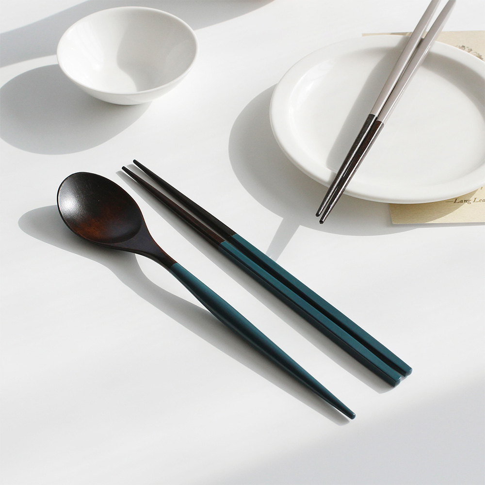 1+1 아카시아홈 고급 옻칠 나무 부부 예쁜 수저세트 우드 수저 젓가락 집들이선물