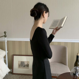 지젤 스퀘어넥 허리 셔링 h라인 여성 겨울 모임 하객 연말 블랙 뒷트임 ... 착용 후기 | 사이즈/핏 총정리 - 상품 이미지 3