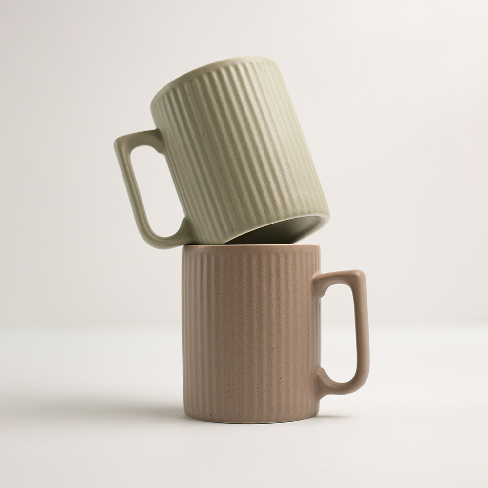 국산 플리츠 머그잔 도자기 머그컵세트 홈카페 뚜껑머그컵 물컵 350ml