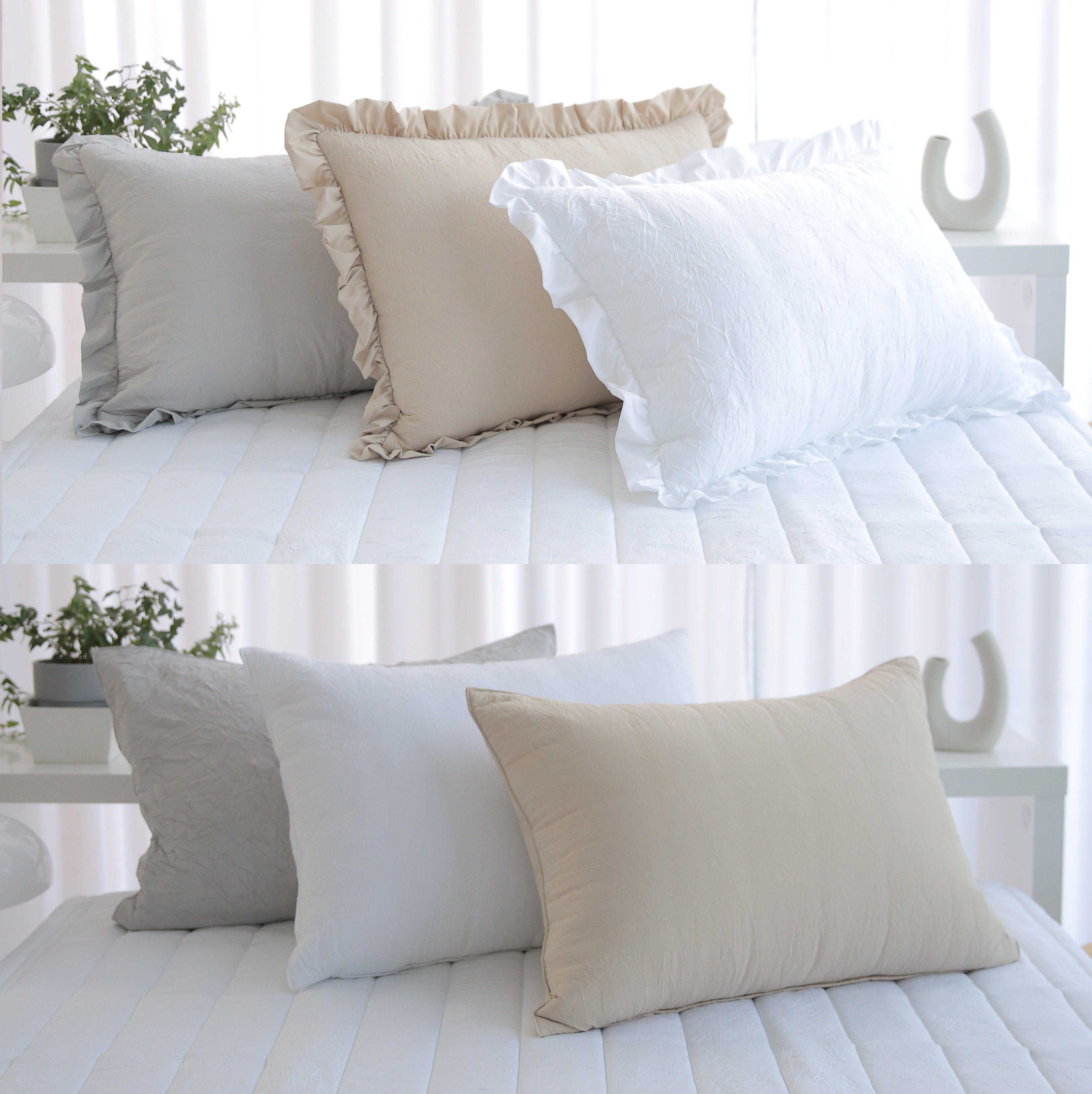 엠시베딩 알러지케어 크리즈 화이트 프릴 누빔 베개커버 5070