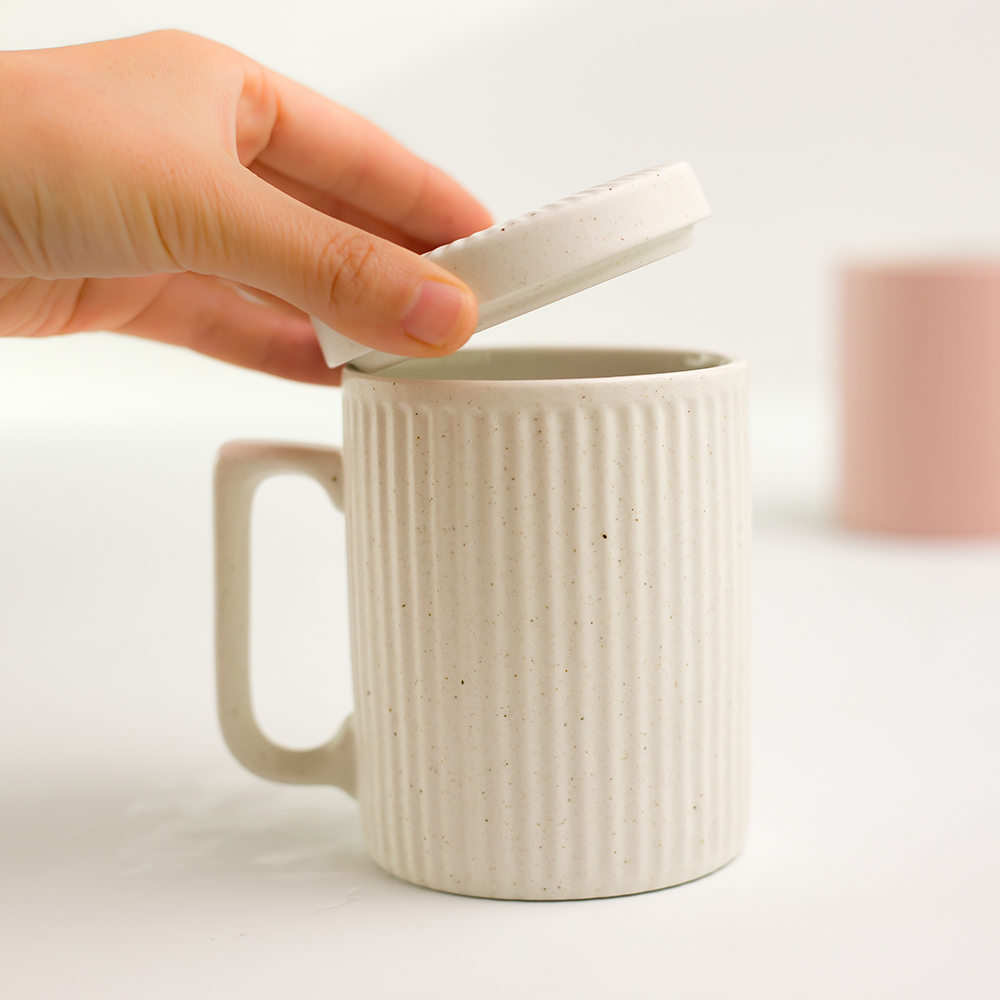 국산 플리츠 머그잔 도자기 머그컵세트 홈카페 뚜껑머그컵 물컵 350ml