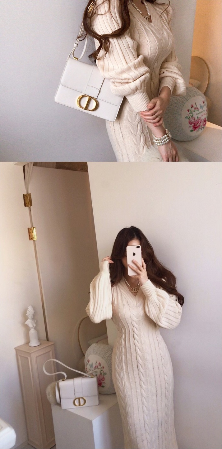 4color 몽테뉴 라인 브이넥 니트 롱원피스 [비비아레이디]