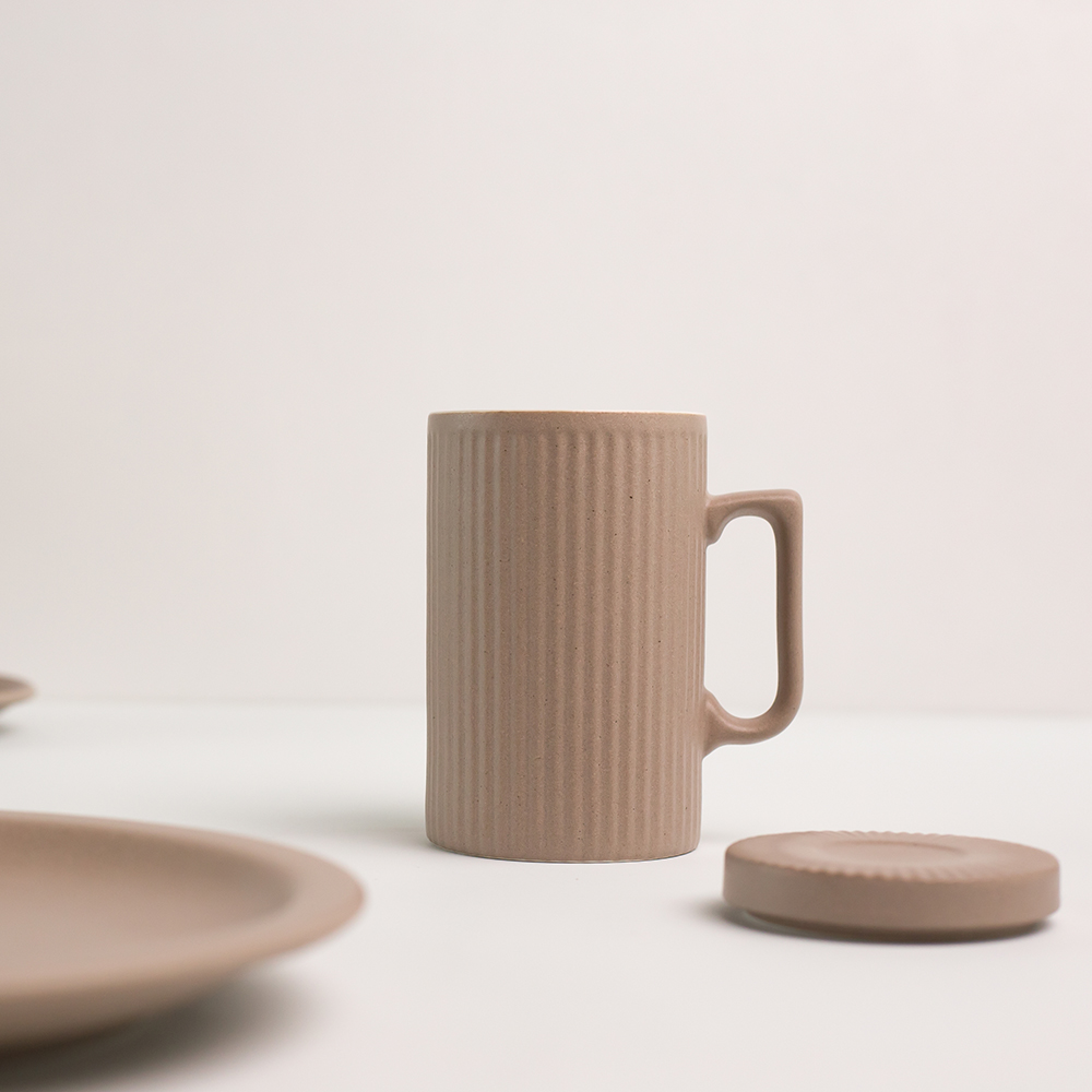 국산 플리츠 머그잔 도자기 머그컵세트 홈카페 뚜껑머그컵 물컵 350ml