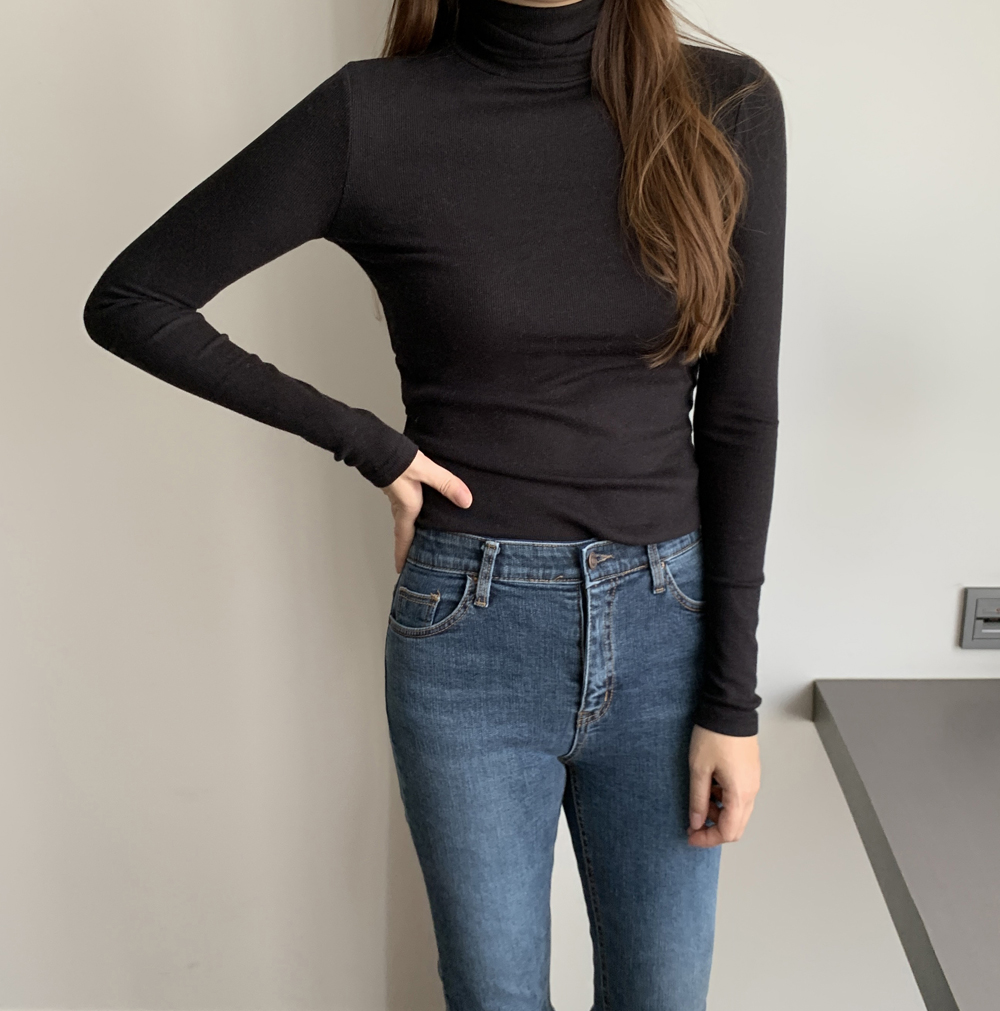 앙고라 골지 스판 여자 목 폴라티 얇은 터틀넥 겨울 여성 티셔츠 긴팔 레이어드 이너 목티 이미지 7