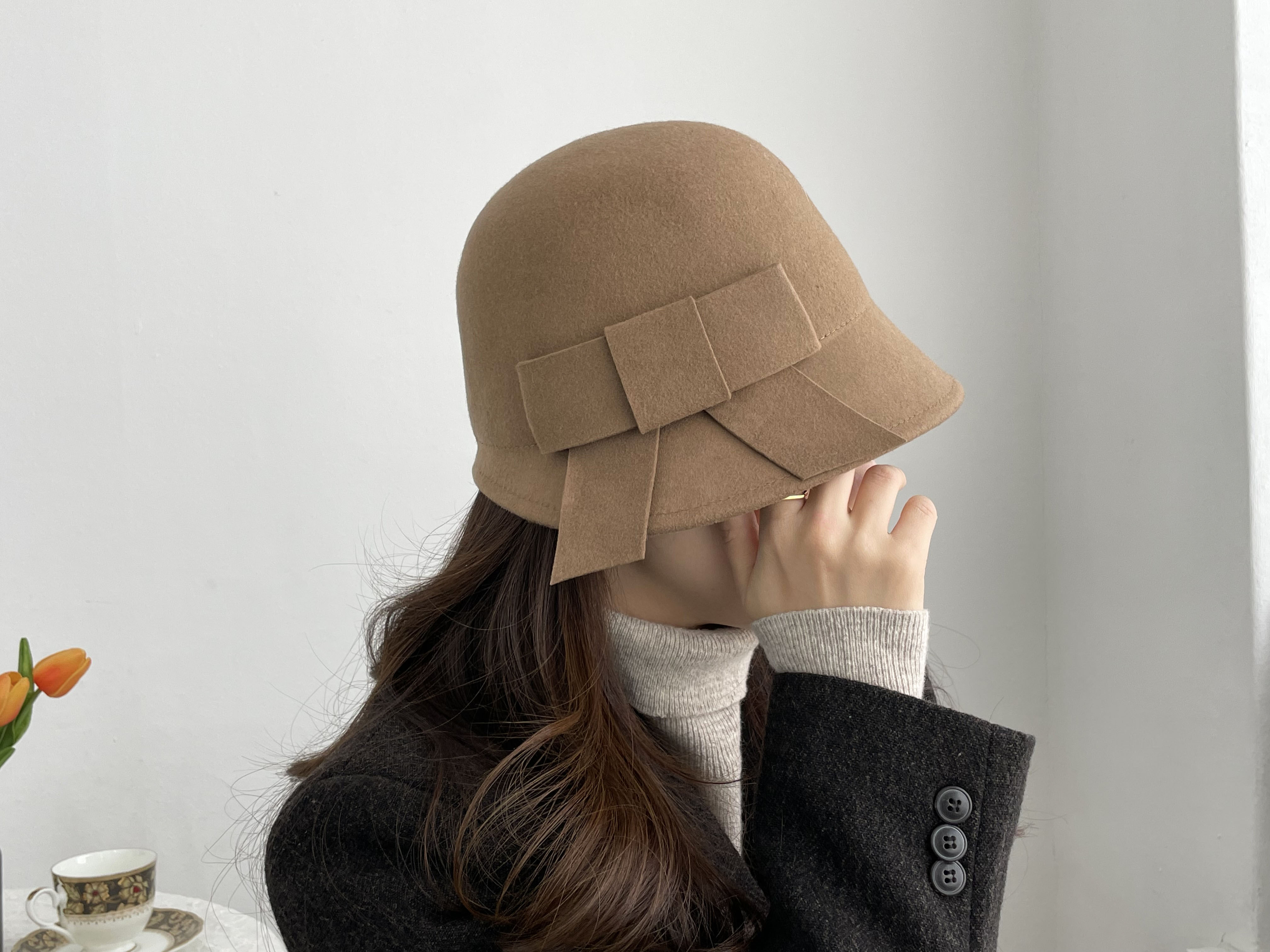 리본 울 100 클로슈햇 여성 버킷햇 페도라 겨울 가을 모자 상세 이미지 10
