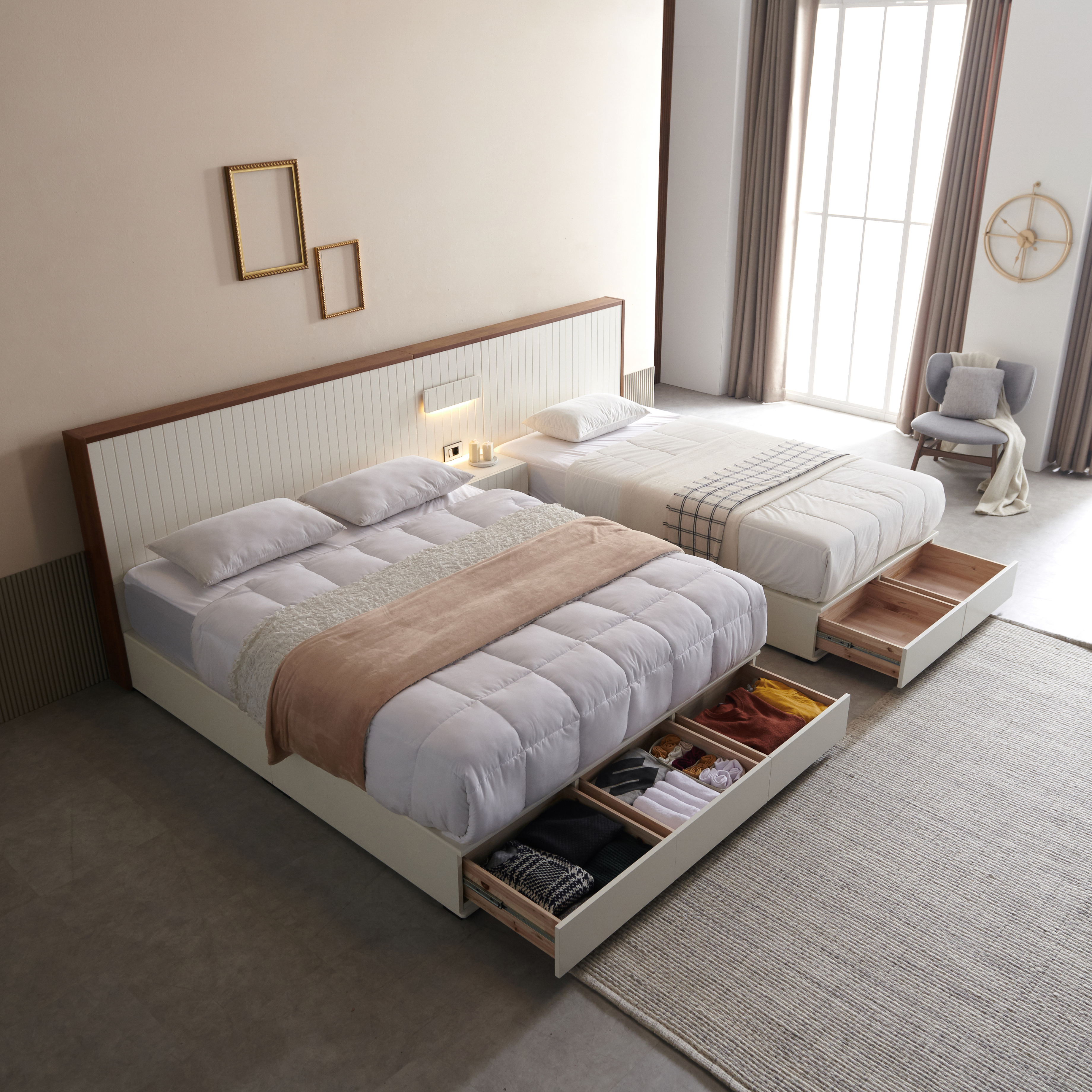 데이니 원목 호텔 침대 프레임 신혼 부부 퀸 킹 사이즈 Q/K공용 국내생산