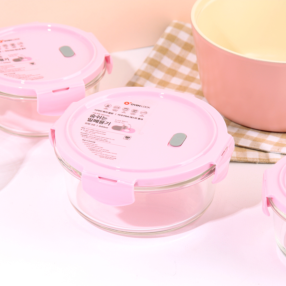 오븐락 숨쉬는 밀폐용기 내열유리 스팀홀 전자레인지 오븐 용기 원형 3호 840ml