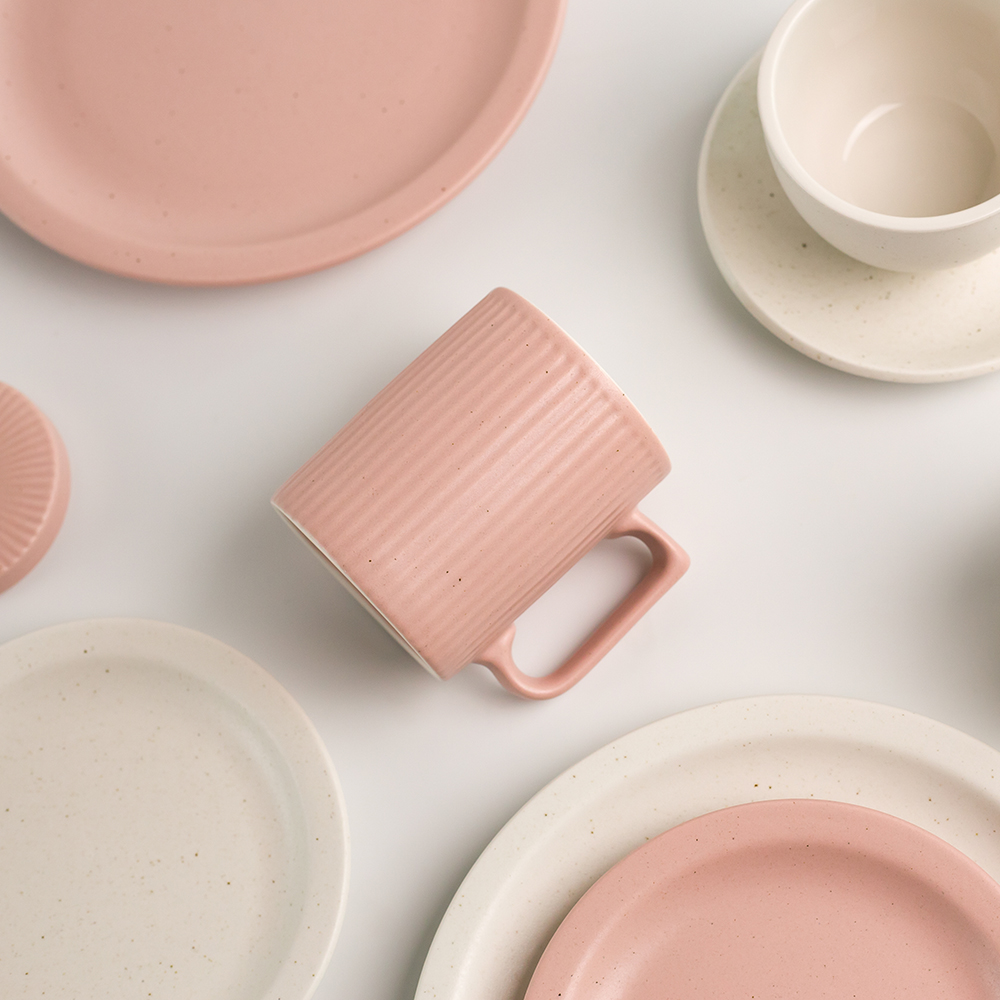 국산 플리츠 머그잔 도자기 머그컵세트 홈카페 뚜껑머그컵 물컵 350ml