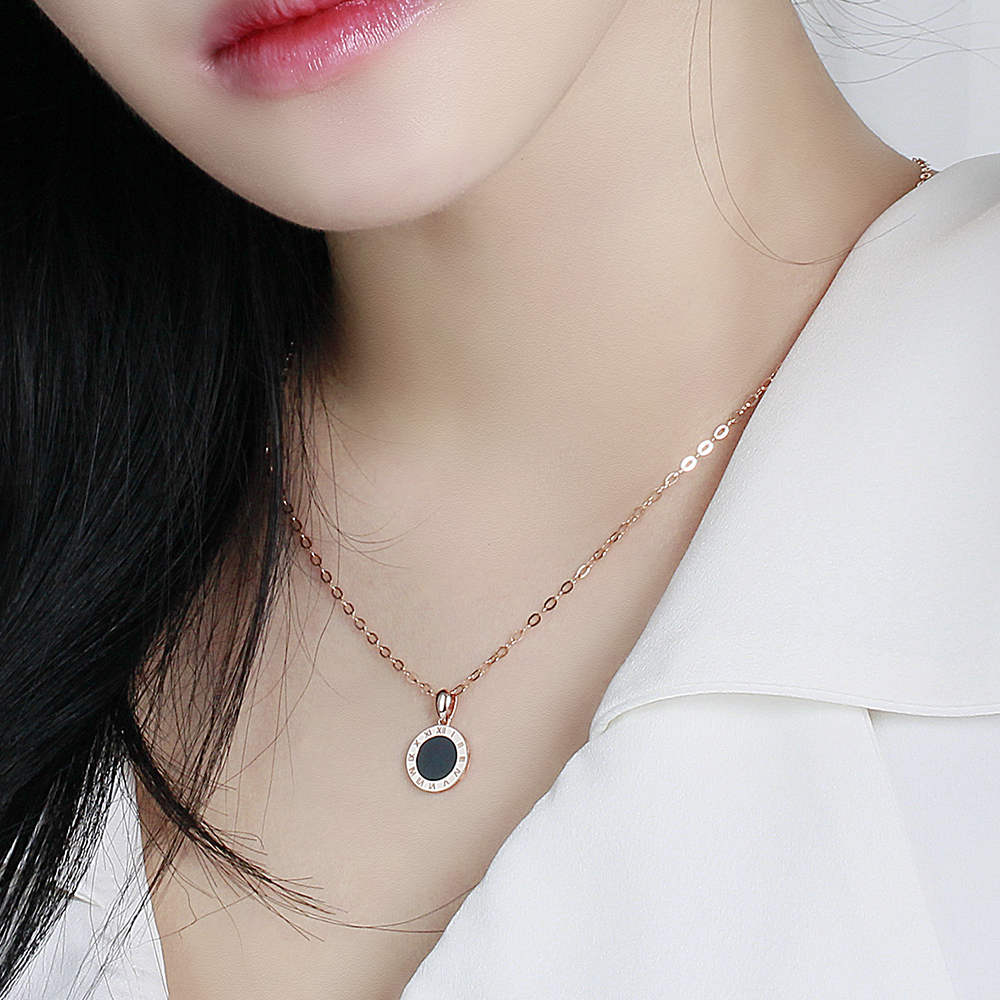 14K 오닉스 펜던트 목걸이 로마 숫자 블랙 여자 친구 생일 금 선물 세트 - 상세 이미지 3