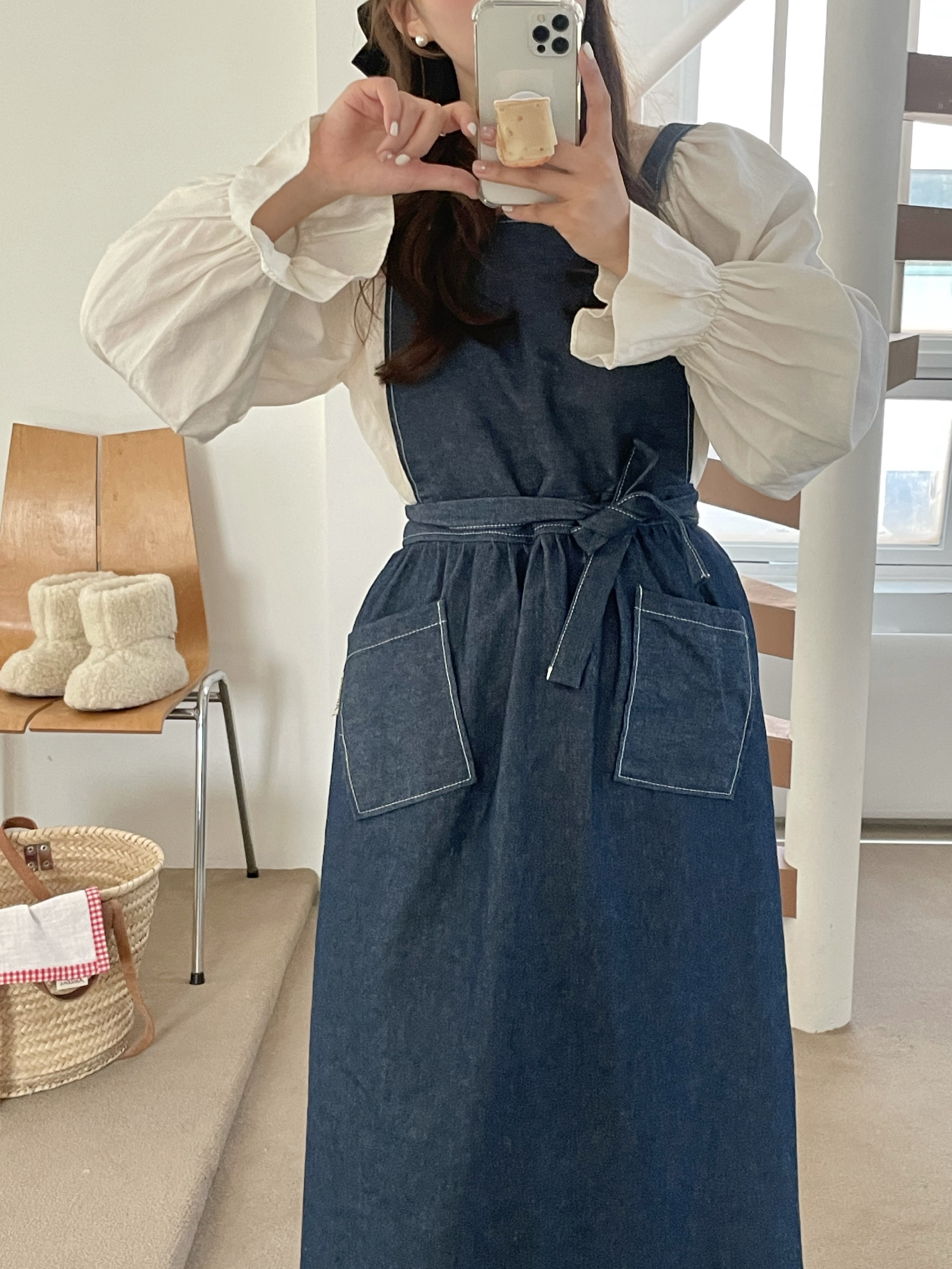 아미앙스 앞치마 예쁜 플로리스트 카페 꽃집 미술 데님 에이프런 - 상세 이미지 4
