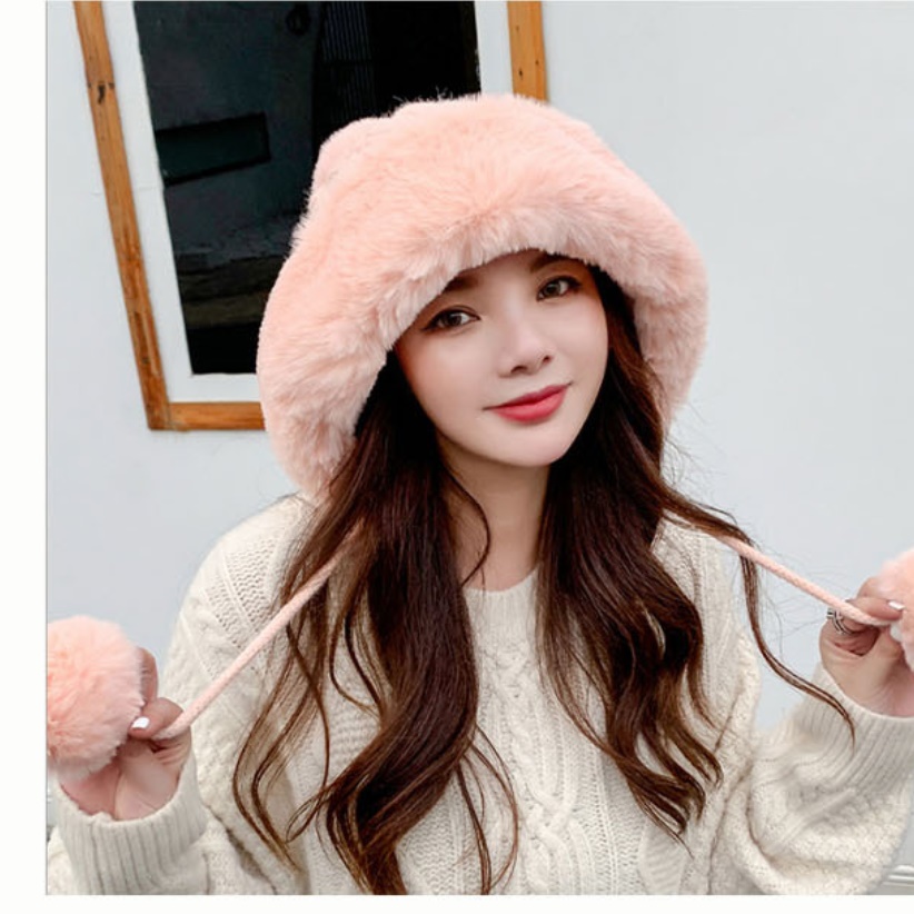 여성 니트 모자 뽀글이 모자 빅사이즈 명품 앙고라 버킷햇 캐시미어 모자 울 양털 - 상세 이미지 5