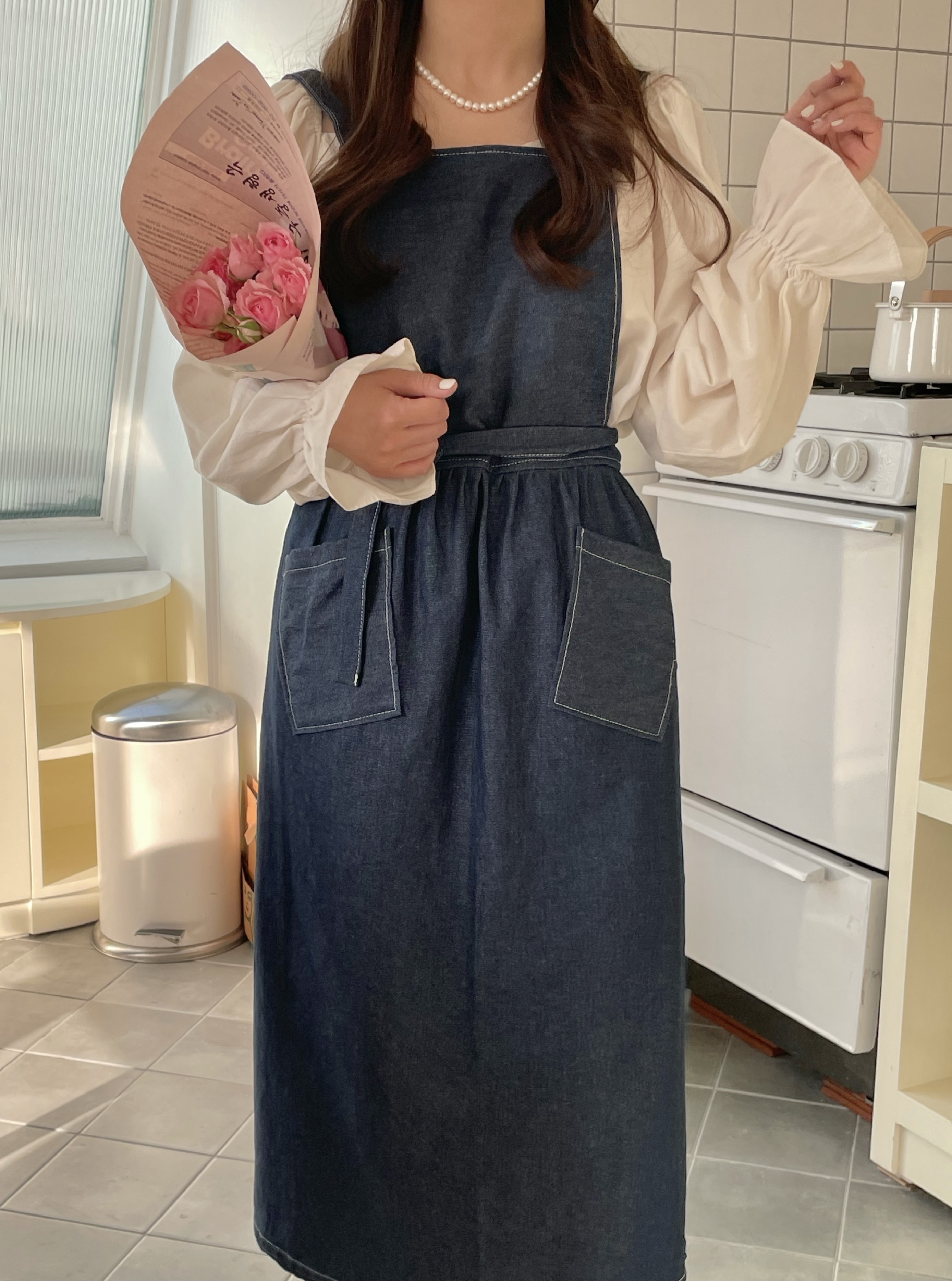 아미앙스 앞치마 예쁜 플로리스트 카페 꽃집 미술 데님 에이프런 이미지 6