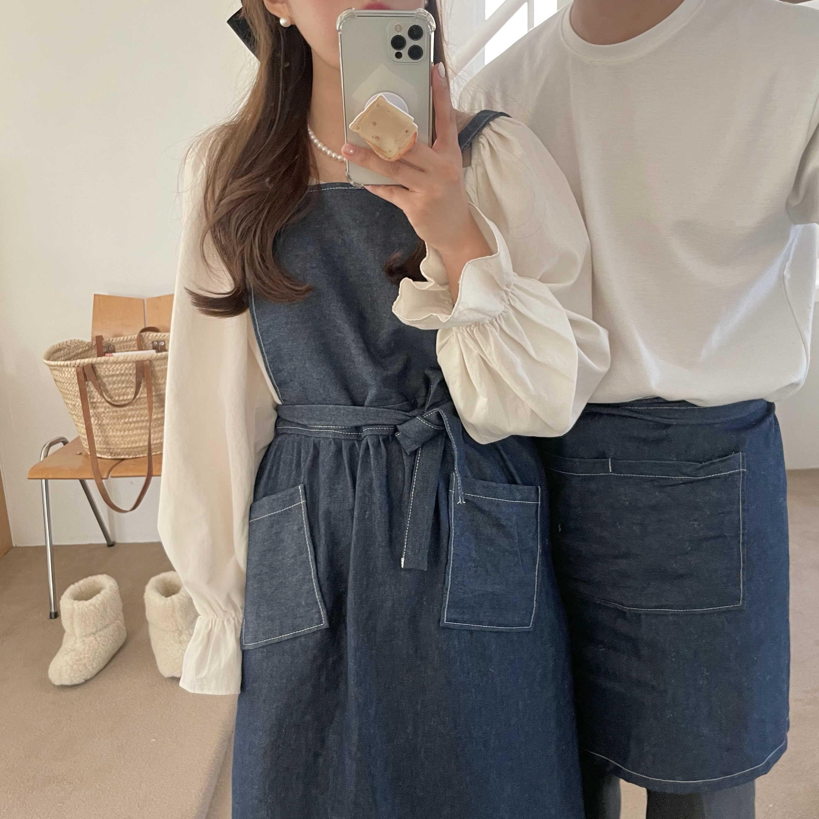 아미앙스 앞치마 예쁜 플로리스트 카페 꽃집 미술 데님 에이프런 - 상세 이미지 5