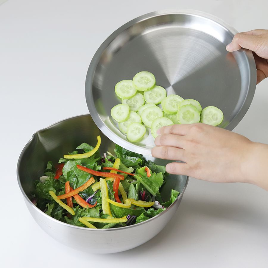 국산 304 스텐 계량 커버 베이킹 믹싱볼 + 전용 트레이 커버 3종 세트 (소/중/대) - 상세 이미지 4