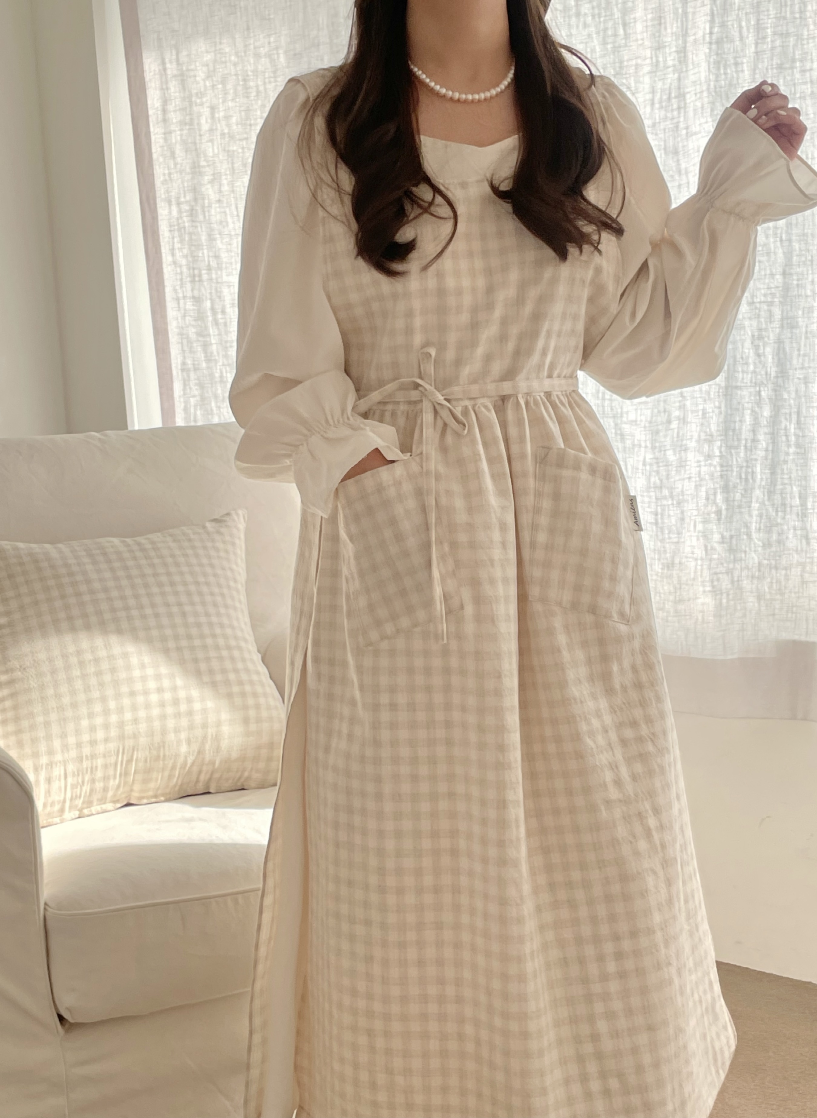 아미앙스 앞치마 예쁜 어린이집 카페 주방 셔링 에이프런 - 상세 이미지 2