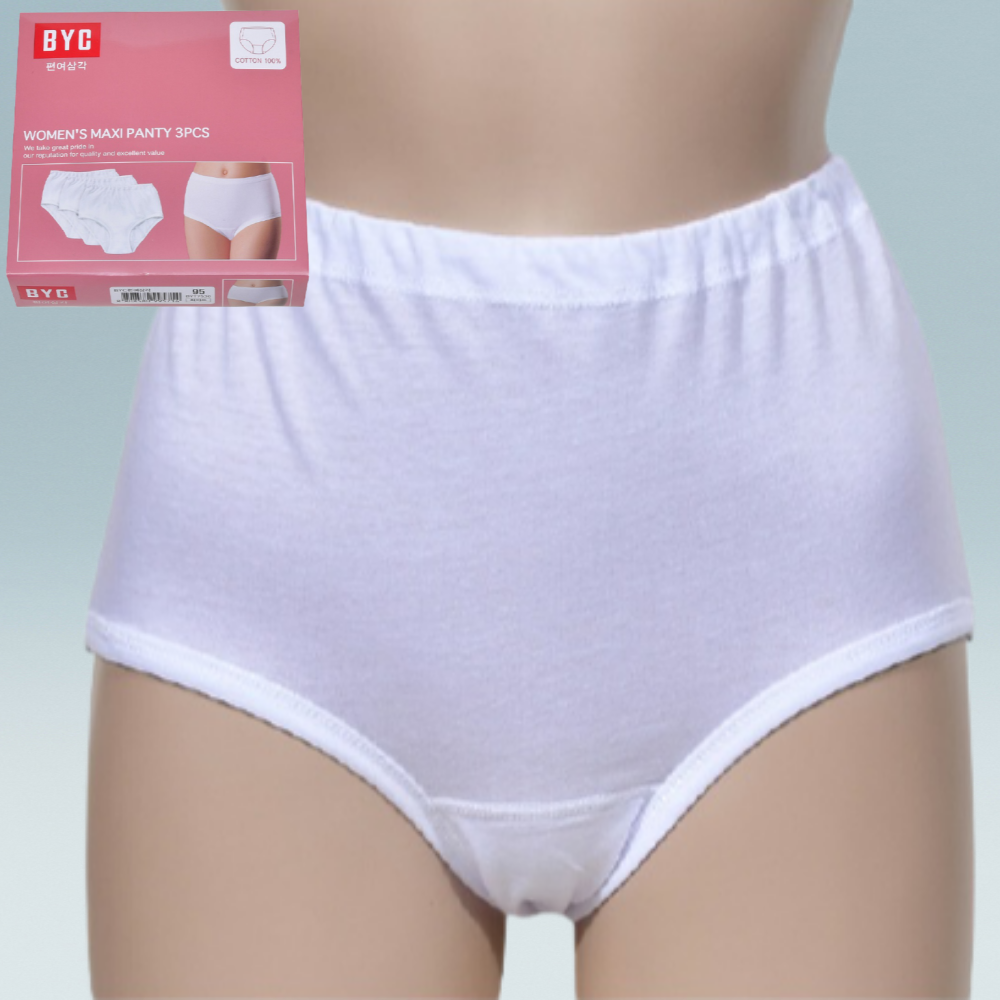 BYC 배덮는 순면 아줌마팬티 3매입 맥시 마담 하이웨스트면팬티 할머니 밑위긴팬티 빤스 - 메인 이미지