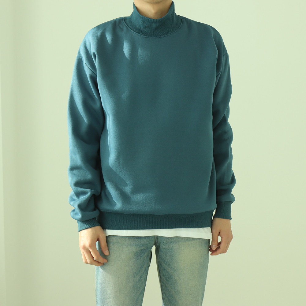 남자 기모맨투맨 반목티 오버핏 목폴라 남자 맨투맨