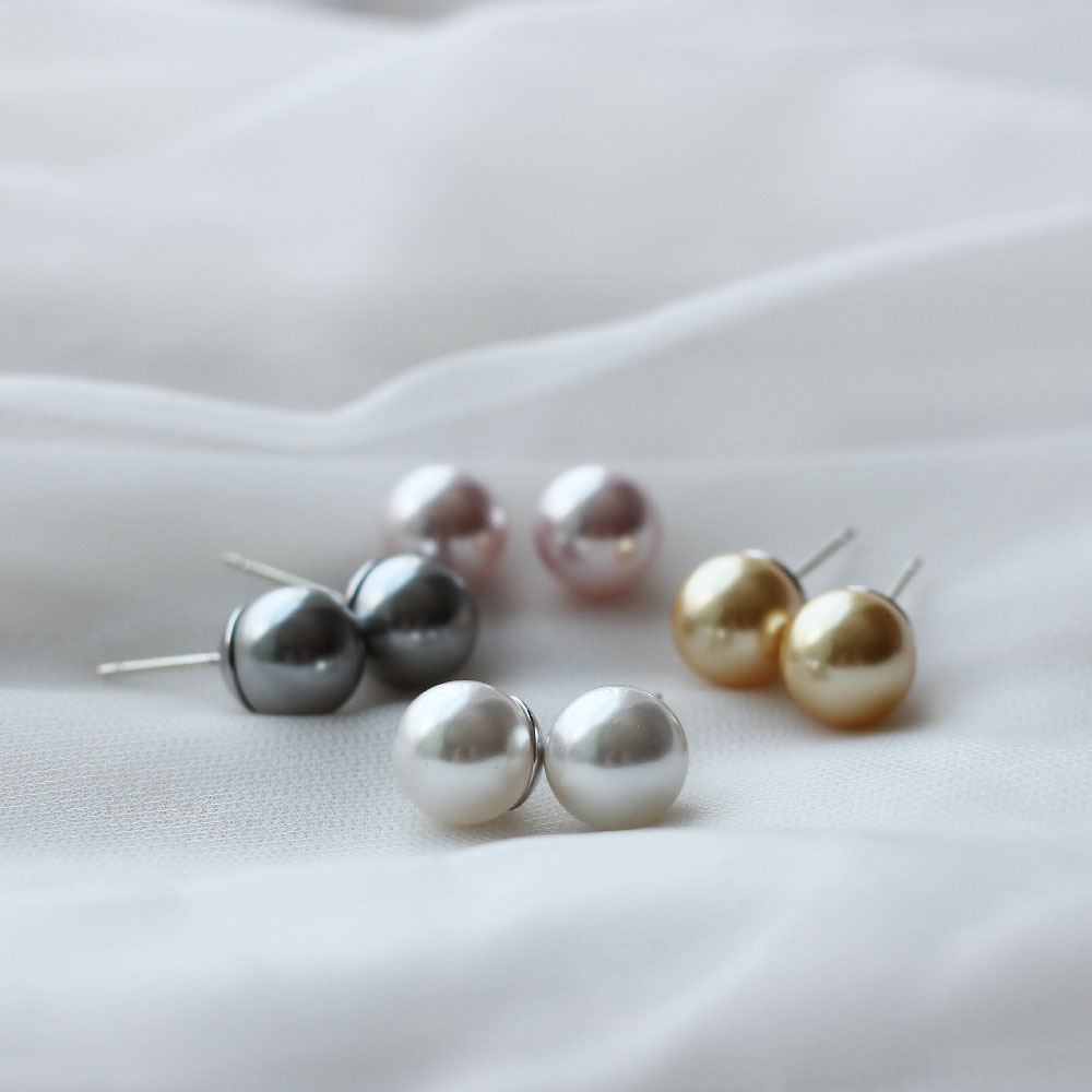 오스트리아 스와로브스키 진주 귀걸이 10mm 은침 925실버 흑진주 핑크 골드 크림 - 상세 이미지 4
