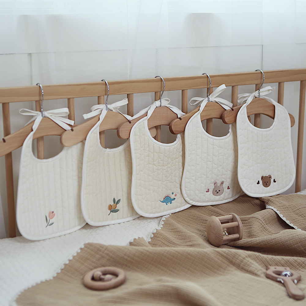 마롤로뜨 아기 턱받이 누빔 100수 순면 이유식 유아 신생아 면 아기침받이 크앙디노 - 상세 이미지 3