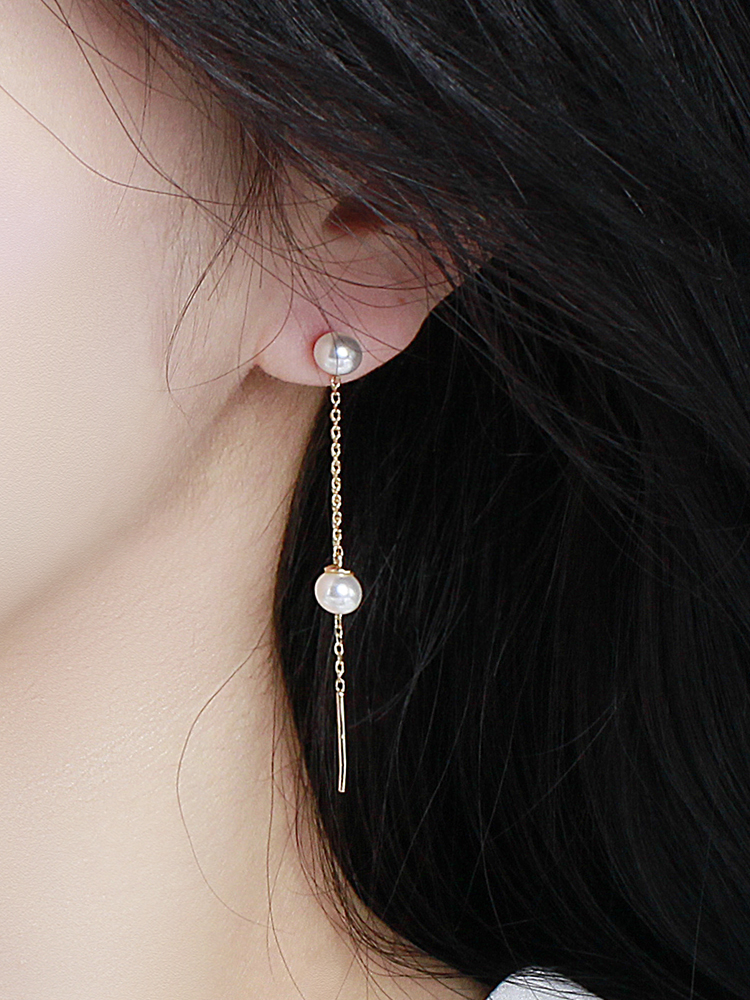 더블 핵 진주 롱 드롭 귀걸이 5미리 탄생석 여자 친구 선물 생일 30대