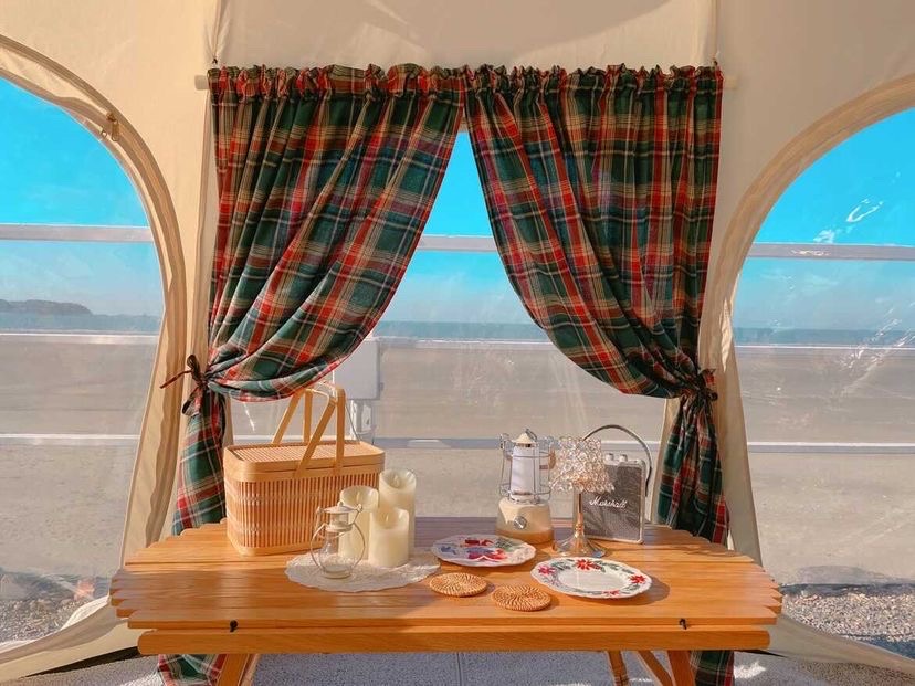 크리스마스커튼 캠핑 체크 겨울 레드체크