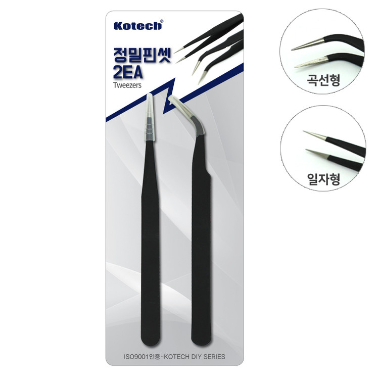 정밀핀셋 2P 스티커 집게 블랙 커브형 코텍 (7737) - 상품 이미지