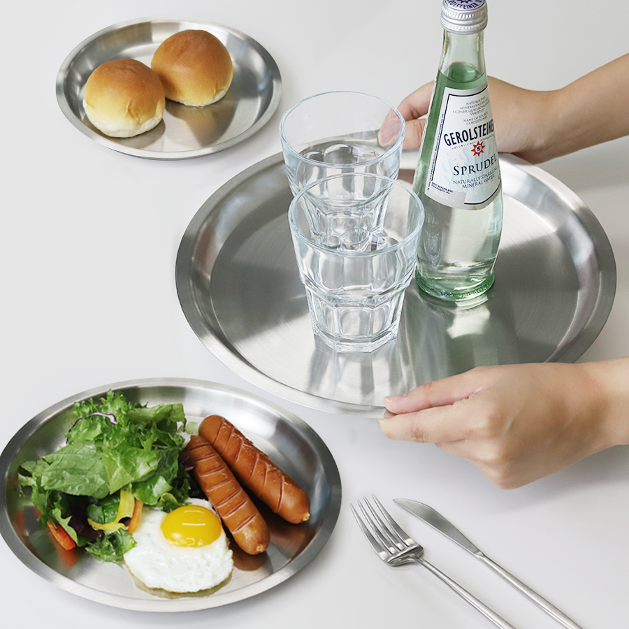 포스코 생산 304 스텐 원형 트레이 쟁반 접시 (소/중/대) 1개, 22cm