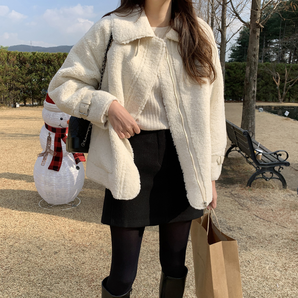 오버핏 덤블 여성 뽀글이 자켓 양털 자켓 여자 겨울재킷 페이크 퍼 자켓 무스탕 이미지 4