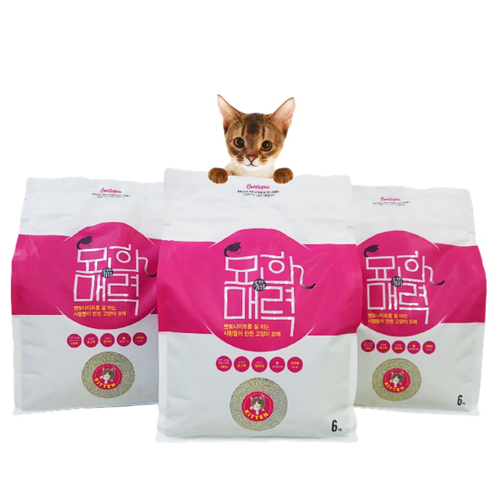 묘한매력 키튼 18kg 새끼 아기 고양이 배변용품 벤토나이트 모래 가는입자 - 메인 이미지