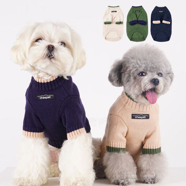 강아지옷 치펫 스쿨룩 스웨터 니트 겨울옷 라운드 목폴라 긴팔 빈티지 가을옷 애견 고양이
