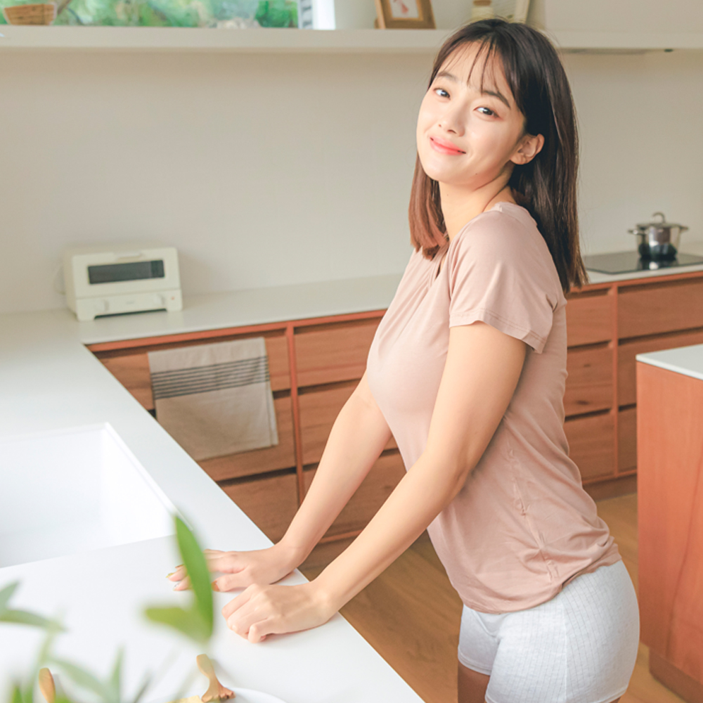 [1+1] 노브라티 브라 티셔츠 노와이어 브라캡 내장 일체형 반팔 모달 홈웨어 이미지 3