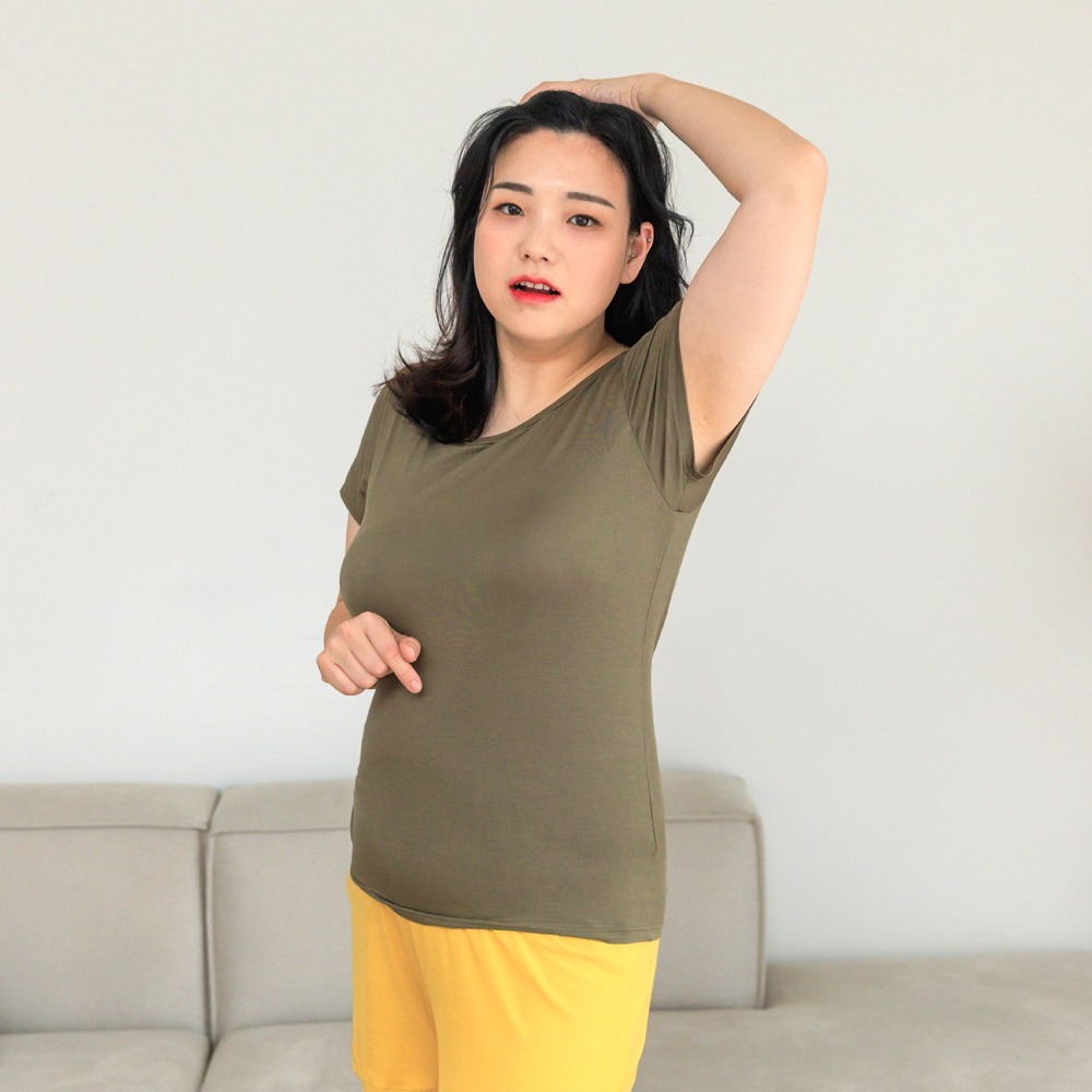 여성 노브라티 브라티 노브라 캡내장 티셔츠 반팔 모달 홈웨어 이미지 4