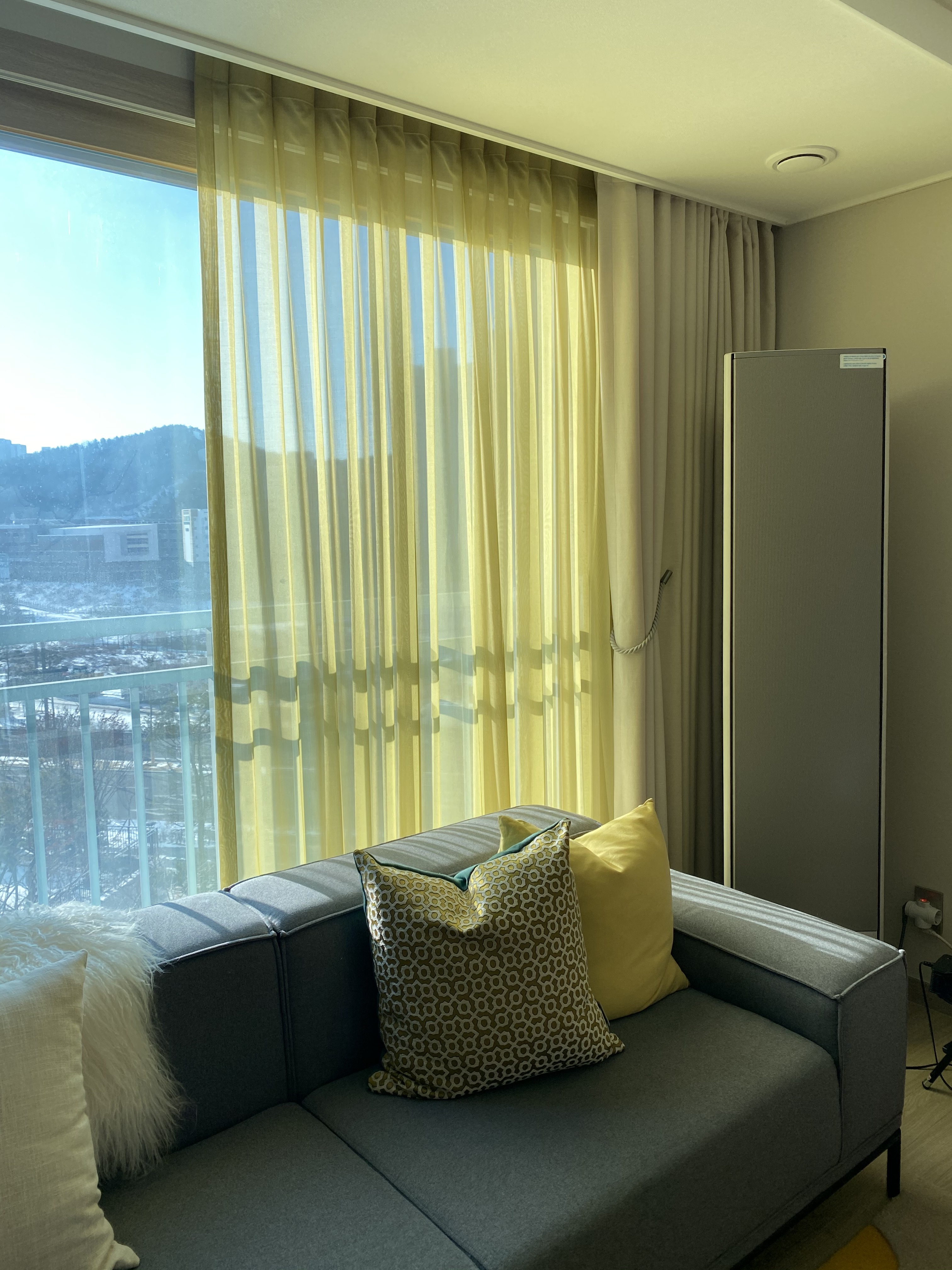 코지앳홈샵[맞춤제작] 실키컬러 쉬폰 (블루그레이 머스타드 연하늘) 속커튼3종