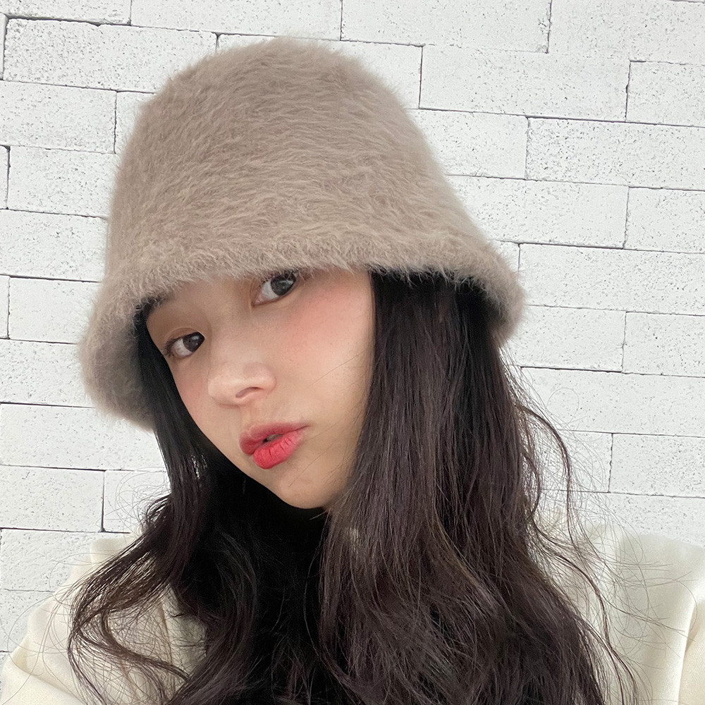 앙고라 퍼 벙거지 여성 겨울 버킷햇 모자 - 상세 이미지 2