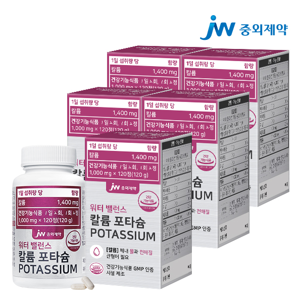 JW중외제약 워터 밸런스 칼륨 포타슘 POTASSIUM 120정, 5개 - 메인 이미지