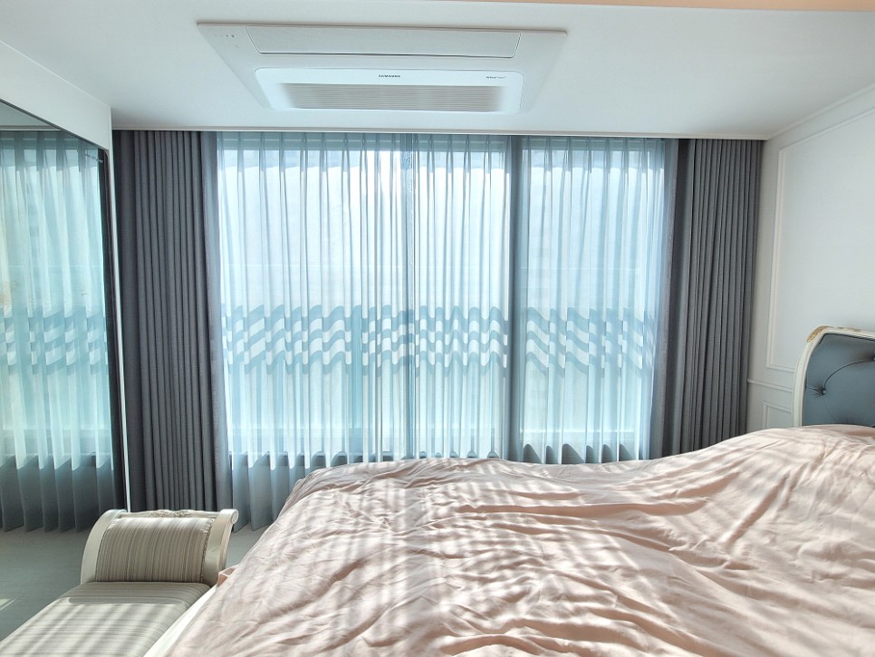 코지앳홈샵[맞춤제작] 실키컬러 쉬폰 (블루그레이 머스타드 연하늘) 속커튼3종