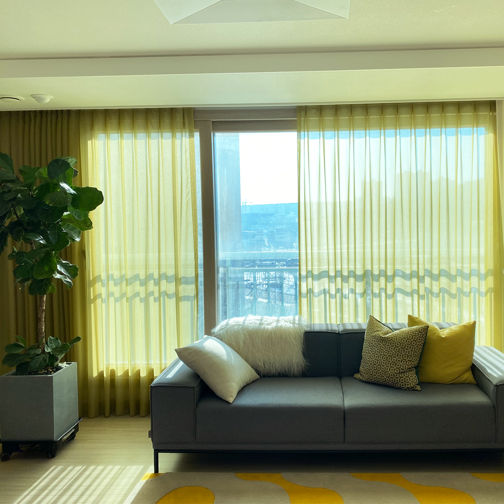 코지앳홈샵[맞춤제작] 실키컬러 쉬폰 (블루그레이 머스타드 연하늘) 속커튼3종