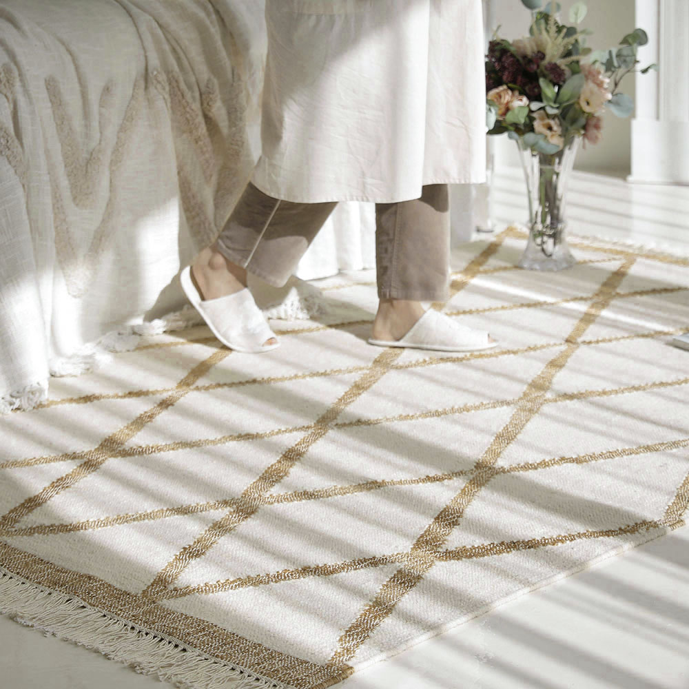 수입 빌레 프린지 울 핸드메이드 러그 황마 코튼 거실 침실 카페트 북유럽 감성 디자인 80x150cm