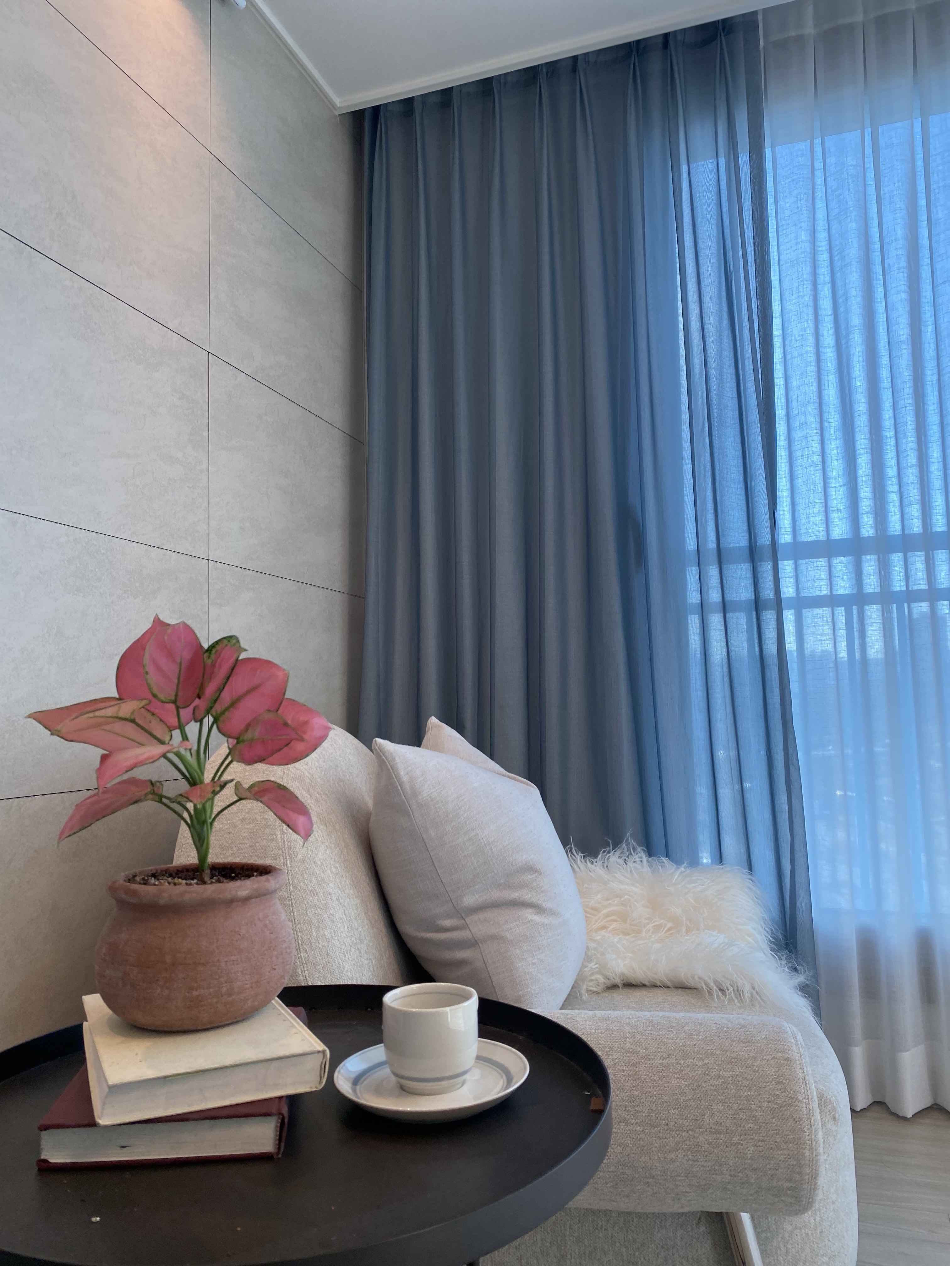 코지앳홈샵[맞춤제작] 실키컬러 쉬폰 (블루그레이 머스타드 연하늘) 속커튼3종