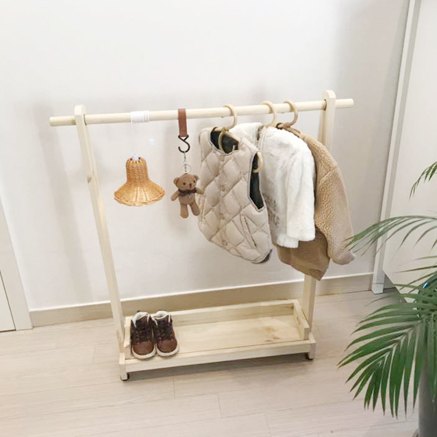 [국내제작] 감성우드 원목 아기행거 아기옷행거 유아 키즈 베이비 2단 옷걸이 높이88cm 이미지 4