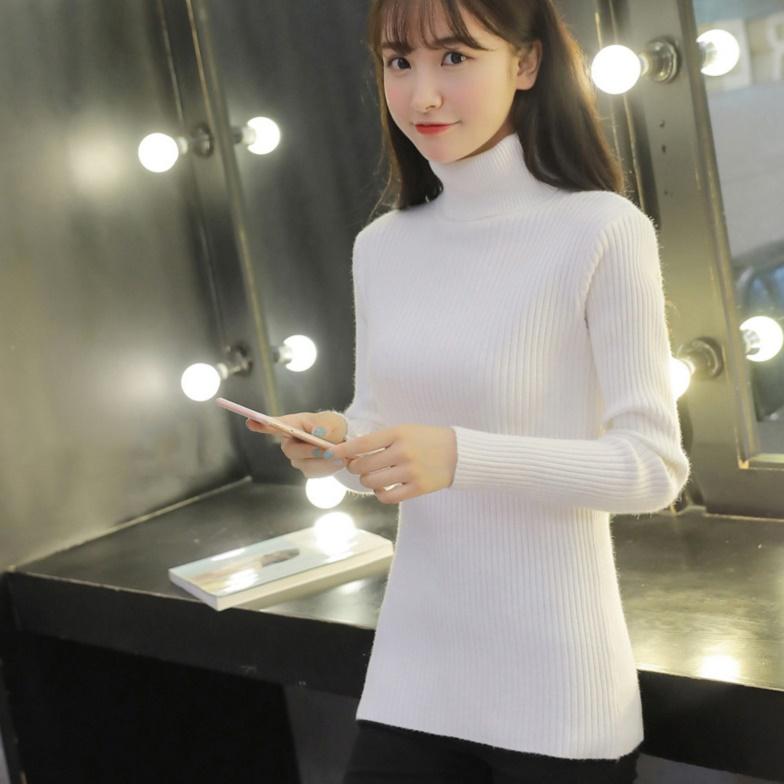 니트목티 여성반목폴라 여자니트폴라티 화이트 카키 퍼플 블랙 - 상품 이미지