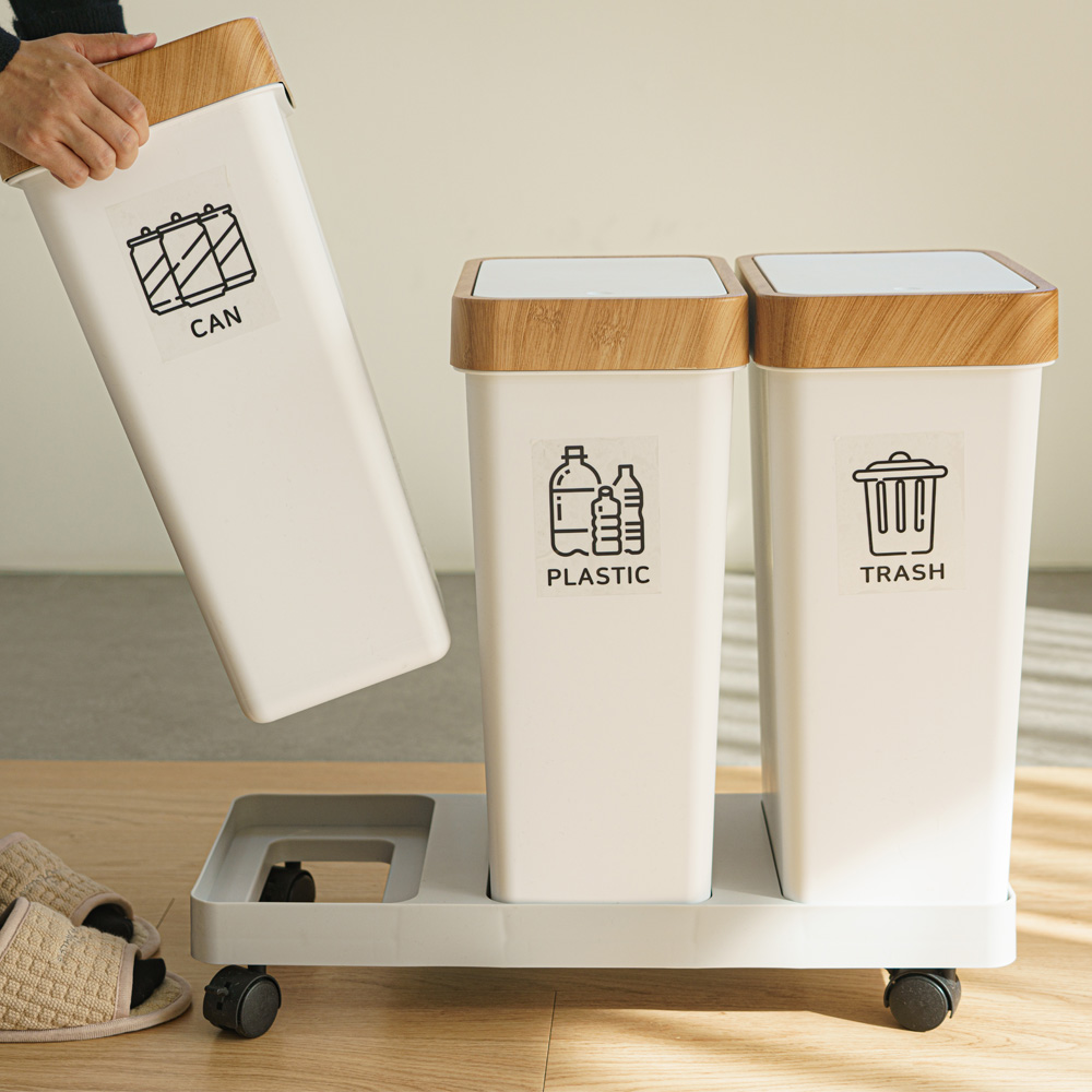 씨에스리빙 뱀부 대나무 가정용 재활용 회사용 분리수거함 2P