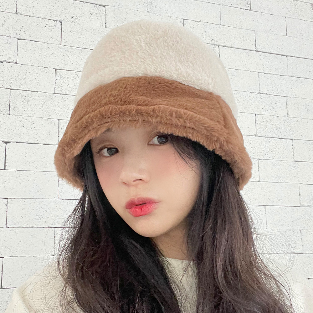 투톤 밍크털 여성 겨울 벙거지 버킷햇 - 상품 이미지