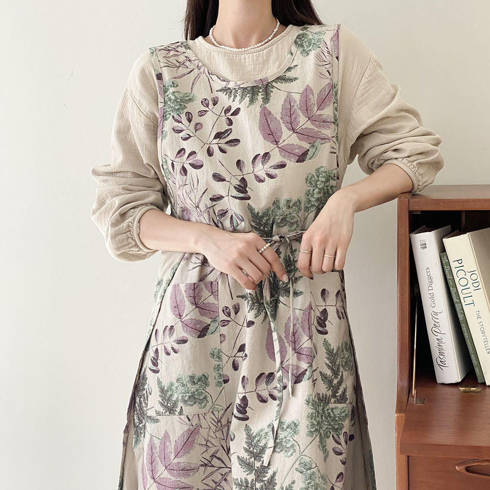 한스데이 플라워 롱 트임 앞치마 어린이집 유치원 원피스 에이프런 보라낙엽